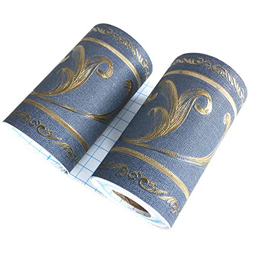 UPREDO 3D Decorative Floral Molding Wallpaper Border Peel Stick Waterproof Wall Ceiling Border for Bathroom Kitchen Backsplash Tiles Sticker,4 Inch by 16.4Ft (Navy)