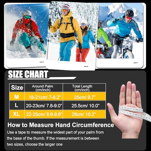 Yunkevivo Large Waterproof Touchscreen Winter Gloves for Men Women - Thermal Snow Gloves for Running Cycling