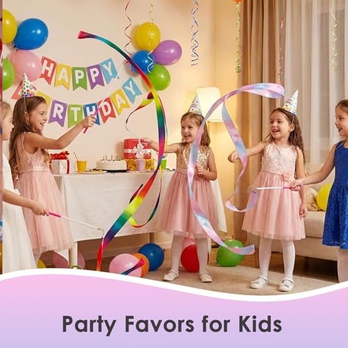 Dance Ribbons for Kids - Rainbow Gradient & Sparkling Pink - 2 Pack