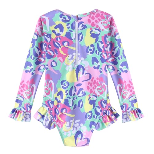 Toddler Girls Long Sleeve One-Piece Swimsuit - Leopard Heart 4-5T