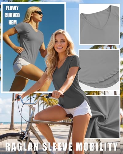 Velvelhall 4-Pack Women's V Neck Workout Shirts Large Black White Gray Activewear