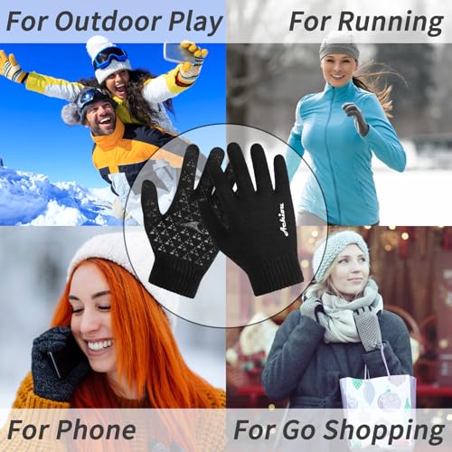 Achiou Winter Touch Screen Gloves for Men & Women - 2 Pairs Medium Black & White