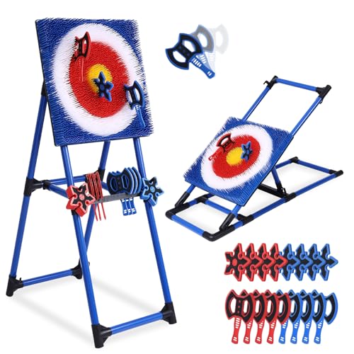 Axe Throwing Game Set - 16 Durable Plastic Axes & Foldable Target