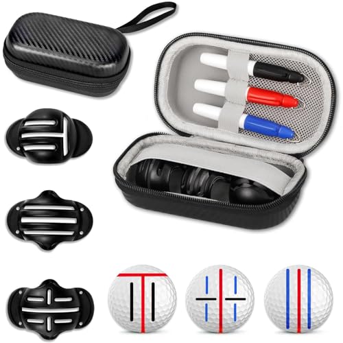 NIFUYOP Golf Ball Line Marker Kit with 3 Stencils & Markers, Portable Organizer Case