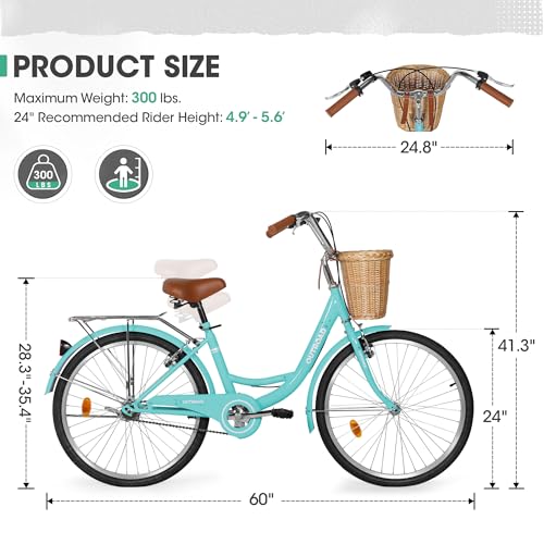 24 Inch Green Beach Cruiser Bike - High Carbon Steel Frame