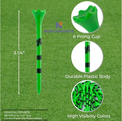 3 1/4 Inch Neon Green Golf Tees with Four Leaf Clover - 40 Pack