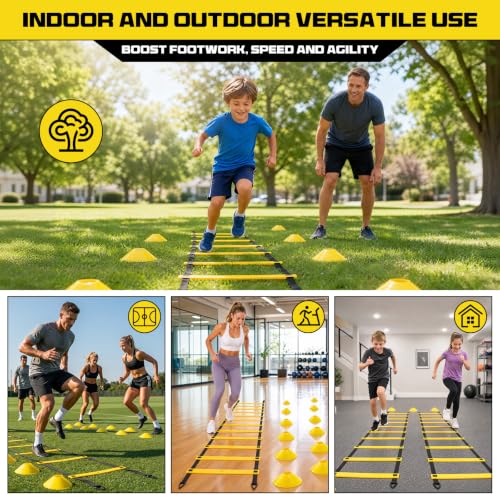 2-Pack Adjustable 20ft Agility Ladders with 12 Cones & Carry Bag