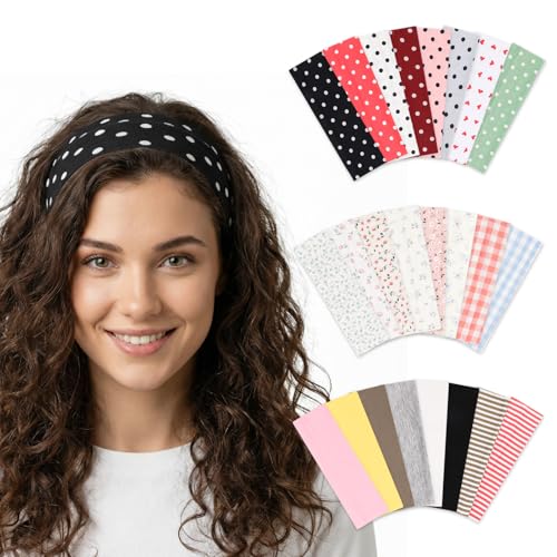 Colorful 24-Pack Wide Stretchy Headbands for Women - Workout & Casual