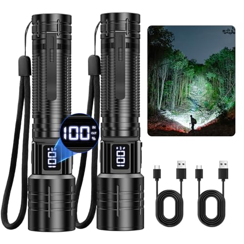 AdamStar Flashlight High Lumens Rechargeable Super Bright Flashlight Zoomable LED Flash Light with Dimmable, 6 Modes Waterproof Handheld Powerful Tactical Flashlights for Camping Emergency (2 Pack)