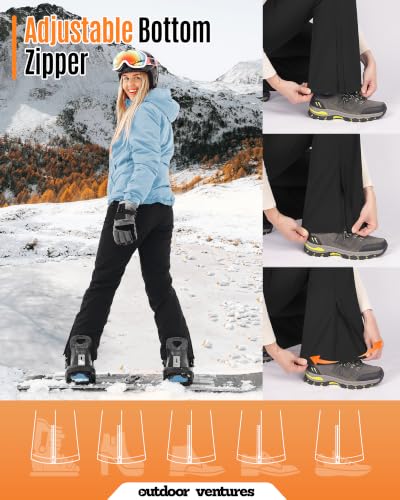 Outdoor Ventures Women's Waterproof Fleece-Lined Snow Ski Pants - Black, 10 / New Velcro Waistband