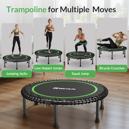 Mini Rebounder Trampoline for Adults - 40" Green - Foldable Bungee Fitness
