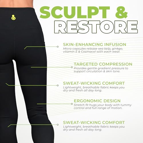 Green Drop High Waist Herb-Infused Yoga & Gym Leggings for Women Large Black