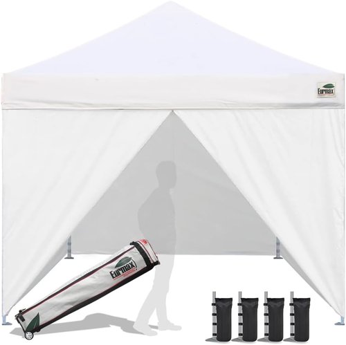 Eurmax USA 10x10 Pop-Up Canopy Tent - Commercial Outdoor Shelter with 4 Zippered Walls & Roller Bag (White)
