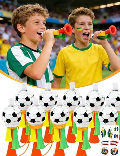 Soccer Fan Vuvuzela Horn with Lanyard - Pack of 10 Noisemakers