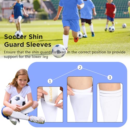Compression Soccer Shin Guard Sleeves with Pocket - White, Small