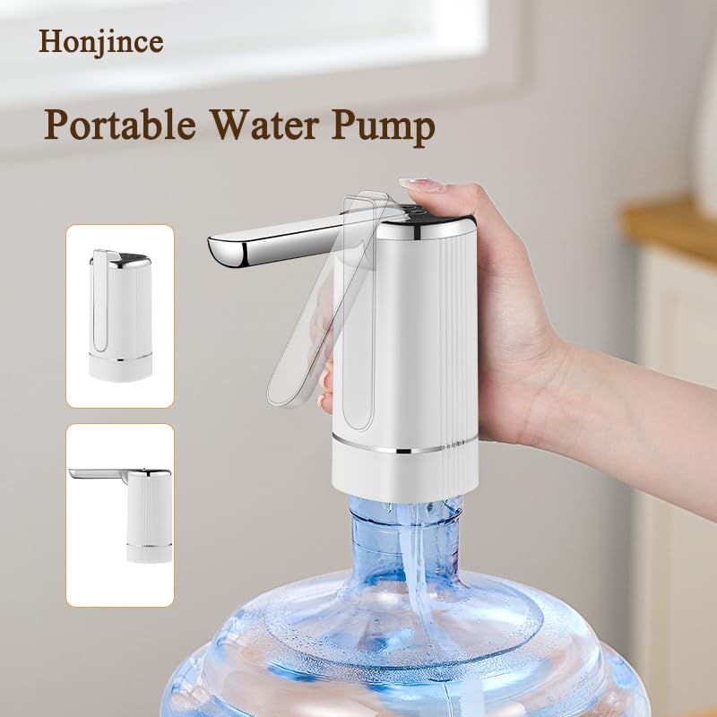 Foldable Electric Water Dispenser Pump for 5 Gallon Jug - USB Charging 3 Modes with Auto-Off Switch, Portable for Home Outdoor Camping Office-Compact Quiet Drinking Water Suction Device (Silver)