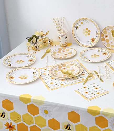 Winoo Design Bee Party Decorations Disposable Tablecloth 54 x 108 Inches (108" x 54"), Daisy & Bumble Bee Theme
