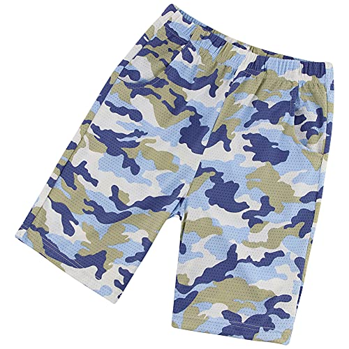 Boys Athletic Camo Shorts with Pockets - Sky Blue