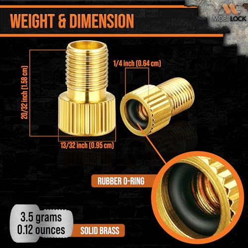 Brass Presta Valve Adaptor - 5 Pack with 10 Caps for Bikes & e-Scooters
