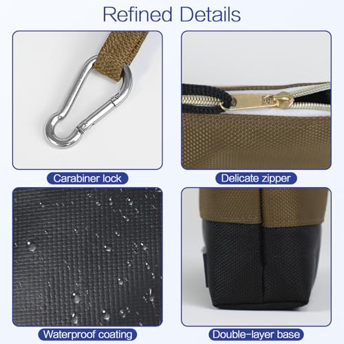 LeMotech Zipper Tool Bag with Carabiners, Water Resistant Stand-Up Utility Pouch Heavy Duty 1680D Oxford, Multipurpose Storage Pouch, 9 Pack