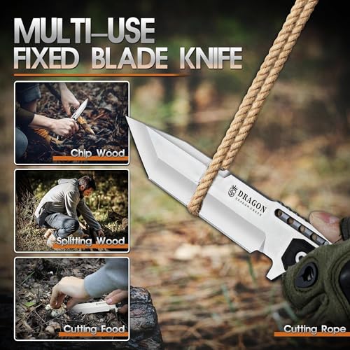 Dragon Creek Silver Fixed Blade Knife - Outdoor Survival & Camping Tool