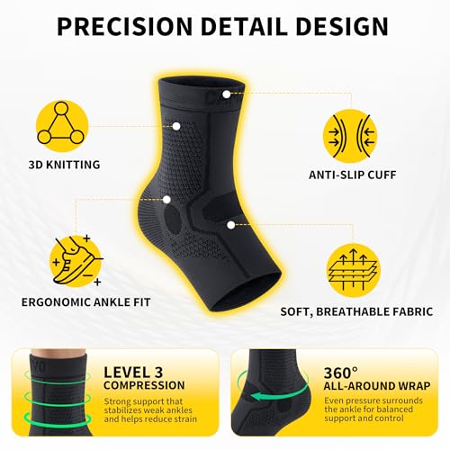 CAMBIVO Ankle Compression Sleeve Support for Men & Women, 1 Pair