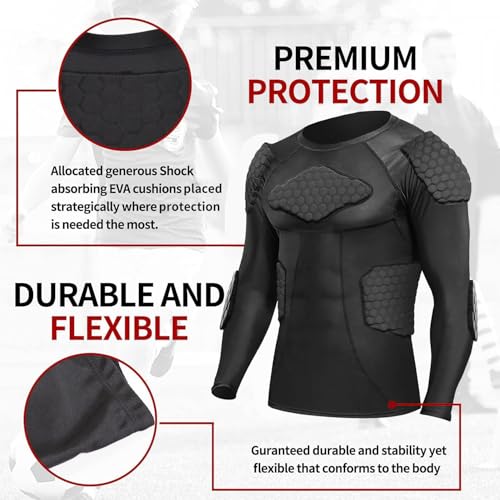 Ciseroye Small Football Padded Compression Shirt with Chest Protection - Long Sleeve