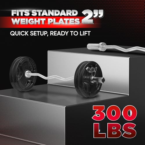 Yes4All Olympic Curl Bar 2" - 300LB Solid Stainless Steel EZ Bar for Strength Training