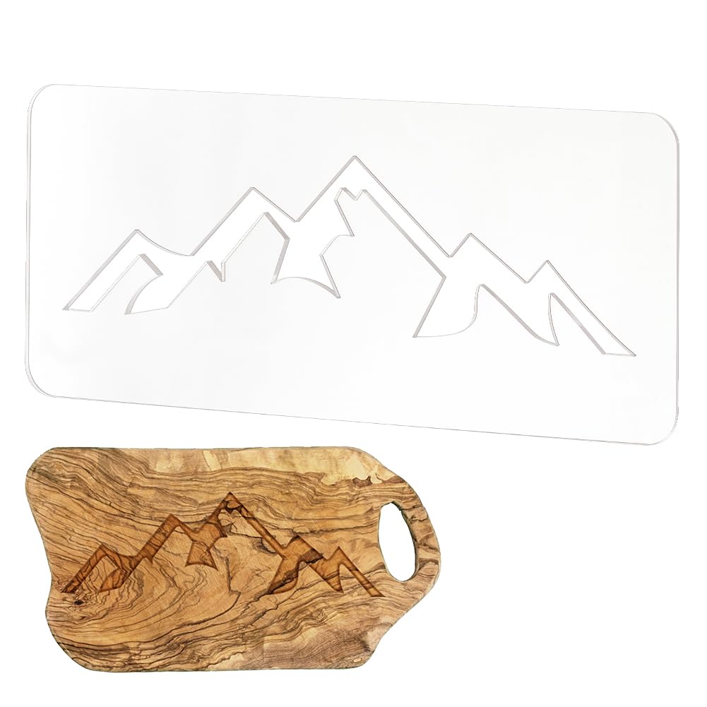 BENECREAT Mountain Clear Acrylic Router Inlay Template, Woodworking Router Template with Protective Film for Creating Unique Inlays in Signs, Charcuterie Boards, 11.8x5inch, 4.5mm Thick