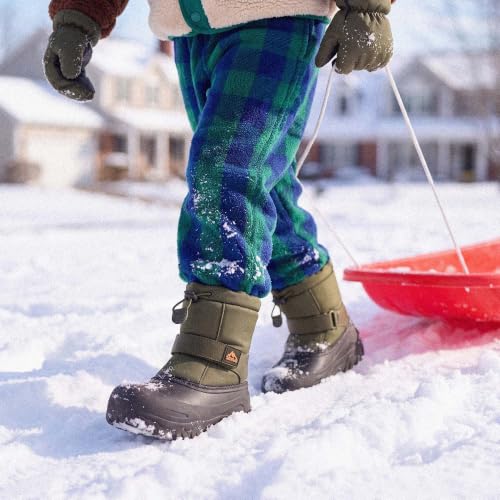 NORTIV 8 Kids Snow Boots - Boys & Girls, Army Green, 4 Big Kid Size