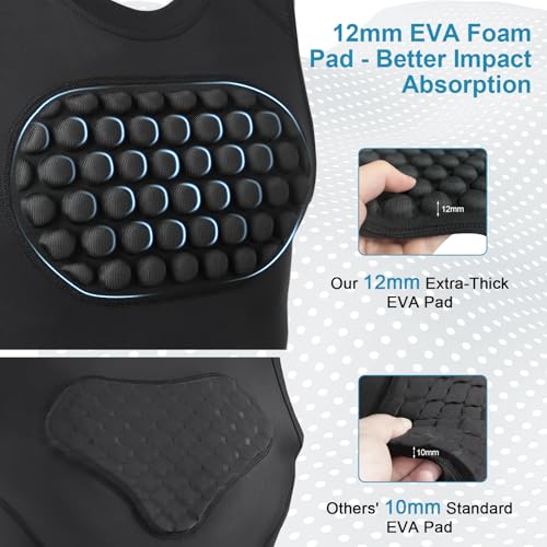 ACEWAVE Youth Baseball Chest Protector Black Large EVA Padding Compression Shirt for Softball & Football