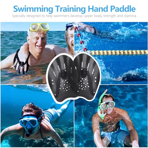 Swimming Hand Paddles for Adults & Juniors - Black, Strength Training
