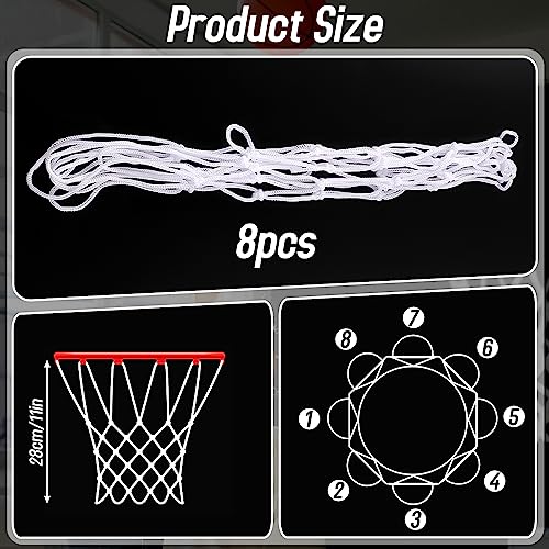 Basketball Net Replacement - 8 Pcs Mini Nylon for 8-10.25" Rims - White
