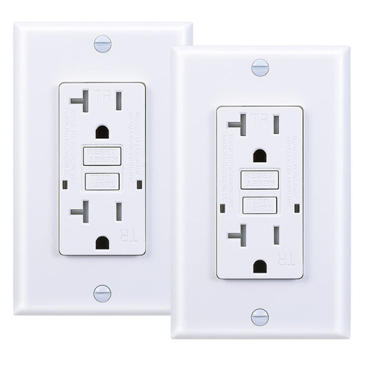 3GRACE 20 Amp GFCI Outlet, Tamper-Resistant GFI Receptacle with LED Indicator, Self-Test Ground Fault Circuit Interrupter, Decorator Wall Plates and Screws Included, UL Listed, White（2 Pack）