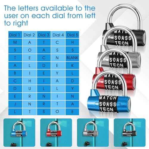 4 Pcs 5 Letter Combination Lock Heavy Duty Gym Locker 5 Digit Word Locker Keyless Resettable Metal Lock for College Gym Toolbox Hasp Cabinet(Letter)