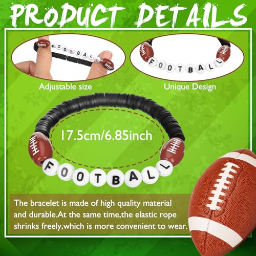 Football Bracelets - 24 Pcs Adjustable Clay Beaded Set - Black