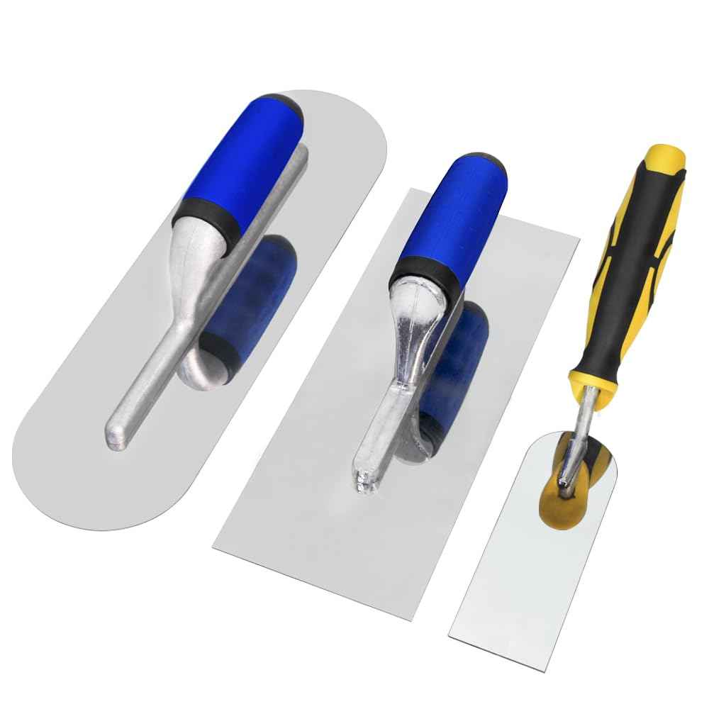 Concrete Tools Set Stainless Steel Flat Finishing Trowel (11" x 4.3") and Pool Trowel (14" x 4") and Margin Trowel (6" x 2") Drywall Cement Plastering Masonry Construction Hand Kit