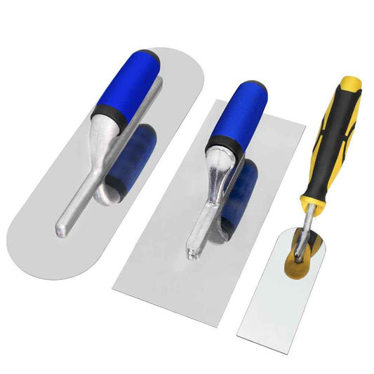 Concrete Tools Set Stainless Steel Flat Finishing Trowel (11" x 4.3") and Pool Trowel (14" x 4") and Margin Trowel (6" x 2") Drywall Cement Plastering Masonry Construction Hand Kit