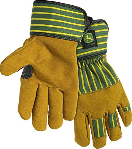 Youth Leather Palm Work Gloves - Abrasion Resistant, Yellow/Green