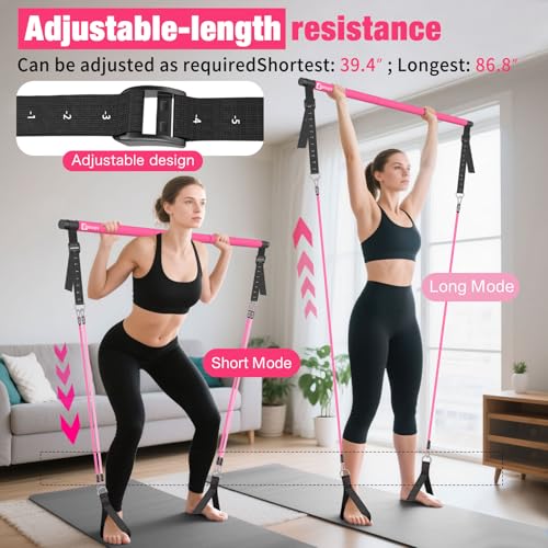 Pilates Bar Kit with Stackable Resistance Bands for Full Body Workout