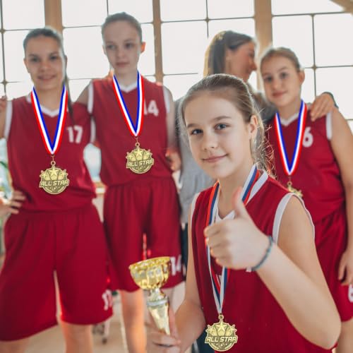 30 Pcs 2'' Gold All Star Award Medals with Ribbons