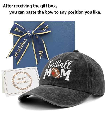 Wodeal Black Football Mom Hat with Gift Box for Women, Embroidered Baseball Cap