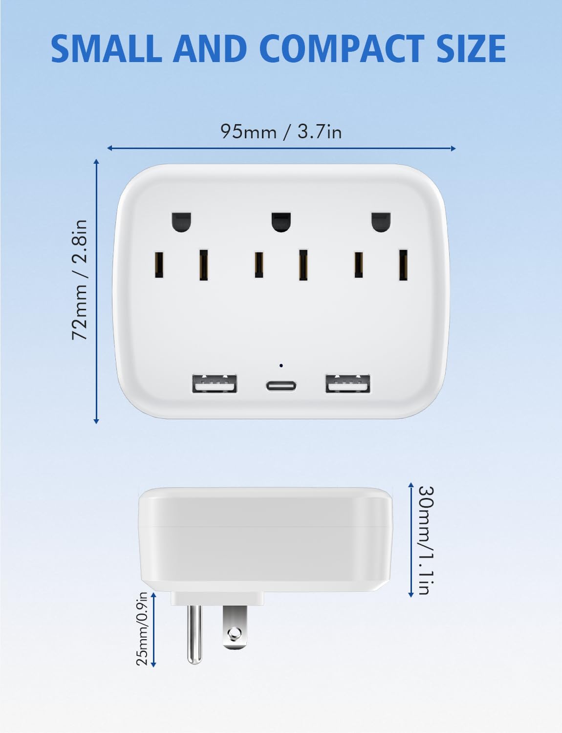 Citelect 3 Outlet Extender Multi Plug Wall Outlets, Surge Protector, Wall Plug Splitter with 3 AC Outlets & 3 USB Ports (2 USB-A + 1 USB-C), Plug Adapter for Home/Office/Hotel/Travel, White(1 Pack)