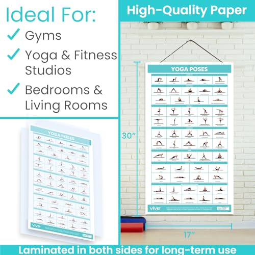Yoga Poster - 57 Poses for Beginners & Experts - Double-Sided Laminated Chart - Yoga Poses