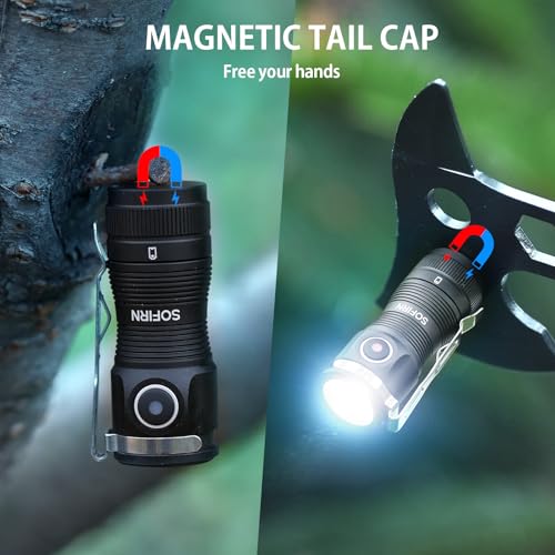 sofirn SC13A Rechargeable Mini Flashlight, Bright Flashlight 1300 Lumens, Andruril 2 UI, IP68 Waterproof, Pocket Flashlight for Everyday Carry Camping Hiking Exploring