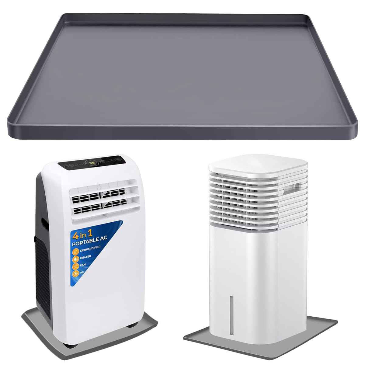 AC Drain Pan Air Conditioner Drip Pan, 24"X24" AC Unit Silicone Mat Tray with Raised Edge Portable Heater Tray, Floor, 2 in 1 Air Conditioner Floor Mat Non-Slip Waterproof Protector Pad