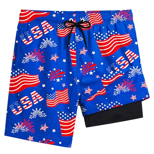 Boys Swim Trunks - Quick Dry Bathing Suit, Size 10-12 Years American Flag