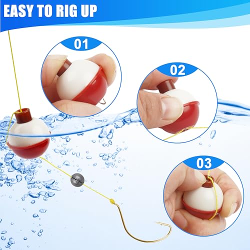 Fishing Bobbers Set - Red/White Snap-On Floats, 0.75 Inch, Pack of 10