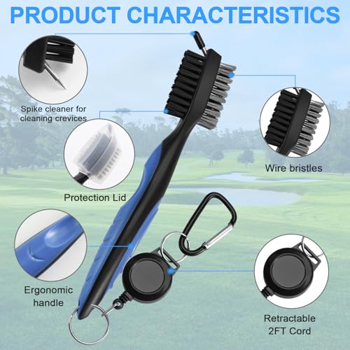 Golf Club Cleaning Brush Set - 2 Pack with Retractable Zip-line