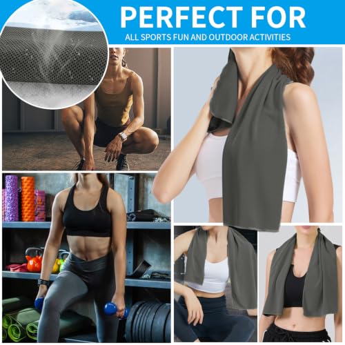 Cooling Towels 5 Pack - 40" x 12" Soft Microfiber for Yoga, Sports & Gym - Grey